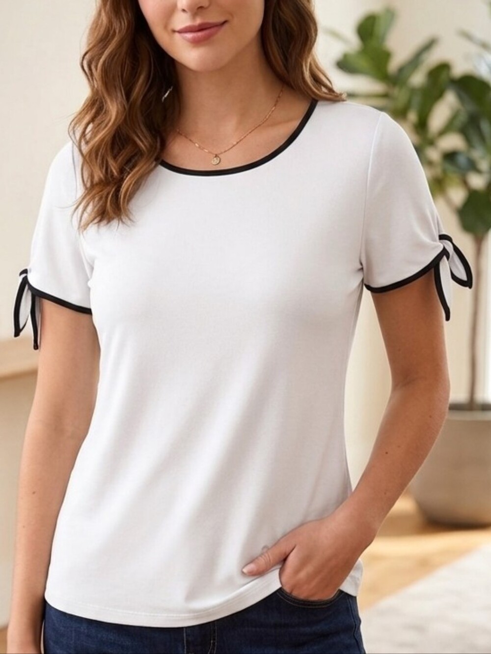 Banana Republic Classic Contrast-Trim White Short Sleeve Top Blouse Sz Size L